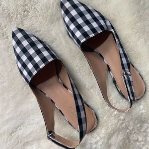 Franco Sarto Chic Black and White Gingham Slingback Flats 10M